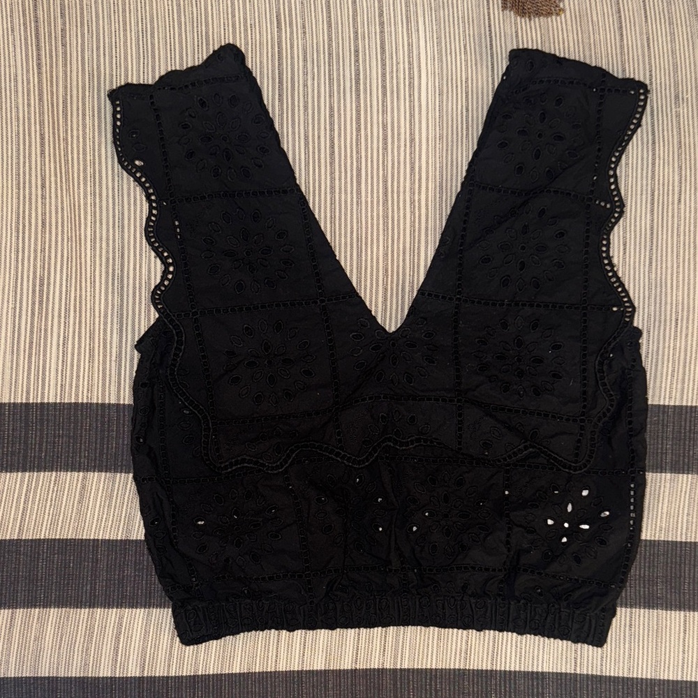 GANNI Elegant Black Eyelet Women's Top